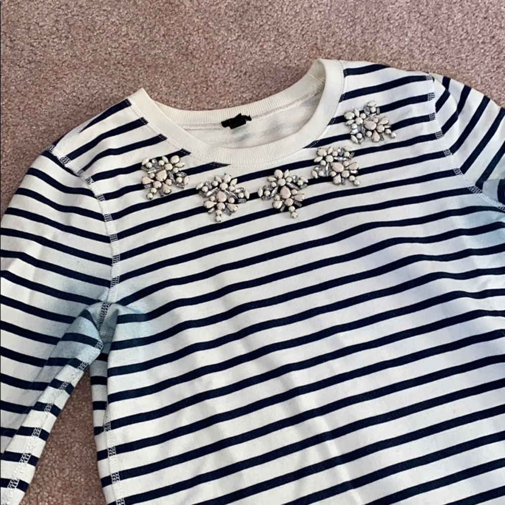 J. Crew Pullover Striped Sweater w Rhinestones